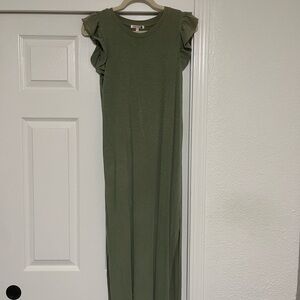 Green Ruffle Sleeve Maxi Dress